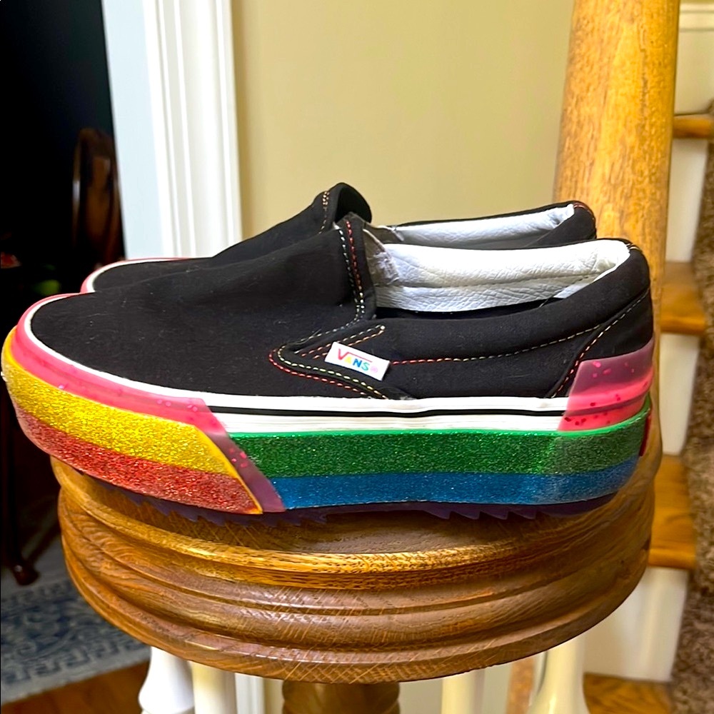 Vans Rainbow Glitter Black Platform . Women’s size 5